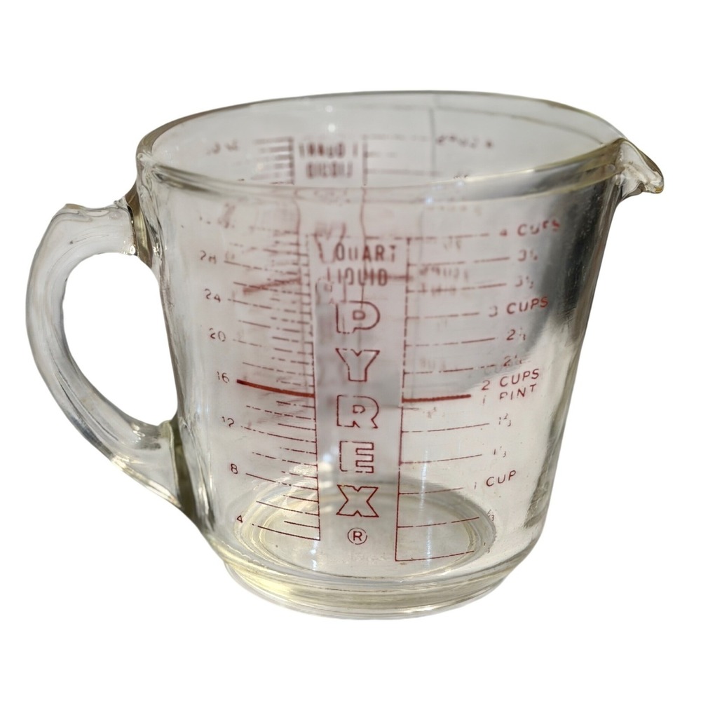 VTG Pyrex Measuring Cup Clear Red Lettering 1 Quart 4 Cup Kitchenware Glass 508